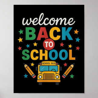 Póster Bienvenido de nuevo al autobús escolar 1er día de