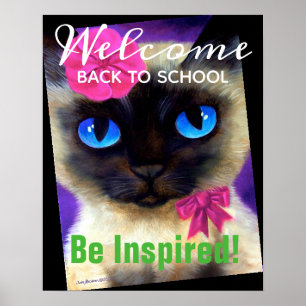 Póster Bienvenido De Vuelta A La Escuela Siamesa Gato Per