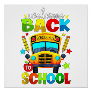 Póster Bienvenido de vuelta al autobús escolar 1er día de
