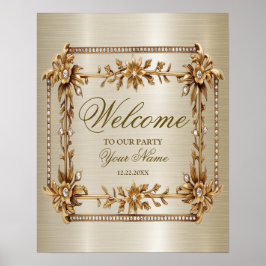 Póster Bienvenido Fiesta Golden Ornate Rectangle Dimond