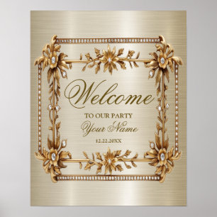 Póster Bienvenido Fiesta Golden Ornate Rectangle Dimond