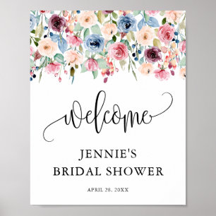 Póster Bienvenido, Florales en acuarela personalizados