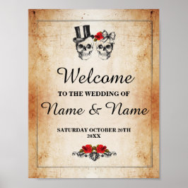 Póster Bienvenido Letrero de Halloween de Calavera Rústic