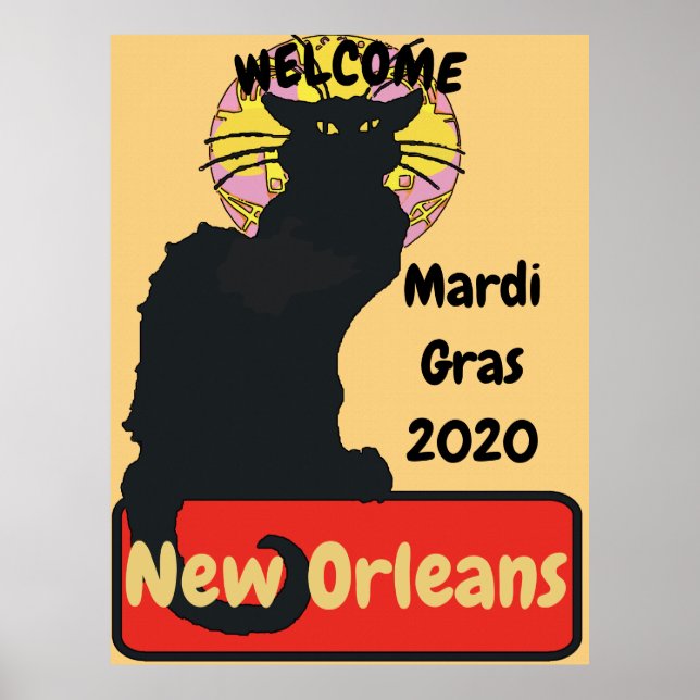 Póster Bienvenido, Mardi Gras, Nueva Orleans, Chat Noir, (Frente)