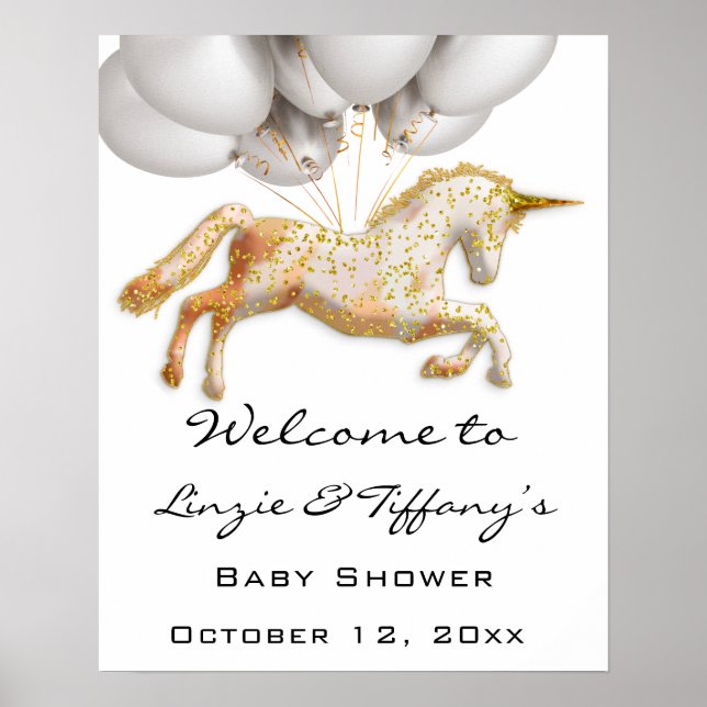 Póster Bienvenido Poster Baby Shower Rosa Gold (Frente)