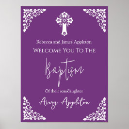 Póster Bienvenido Poster Floral Cross Christening Sweet P