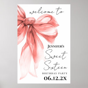 Póster Bienvenido Rosa Dorado Arco Coquette Script Sweet