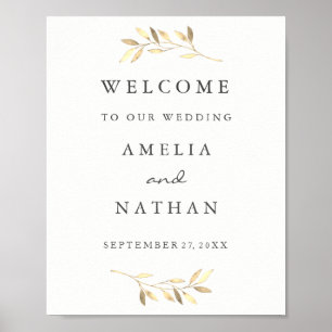 Póster Bienvenido Rótulo de Boda Jardín Hoja de Oro