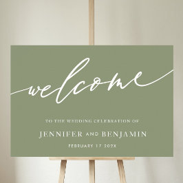 Póster bienvenido | Sage Green Calligraphy Simple Boda