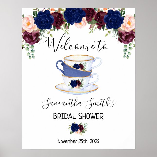 Póster Bienvenido Tea novia ducha marina marsala signo de (Frente)
