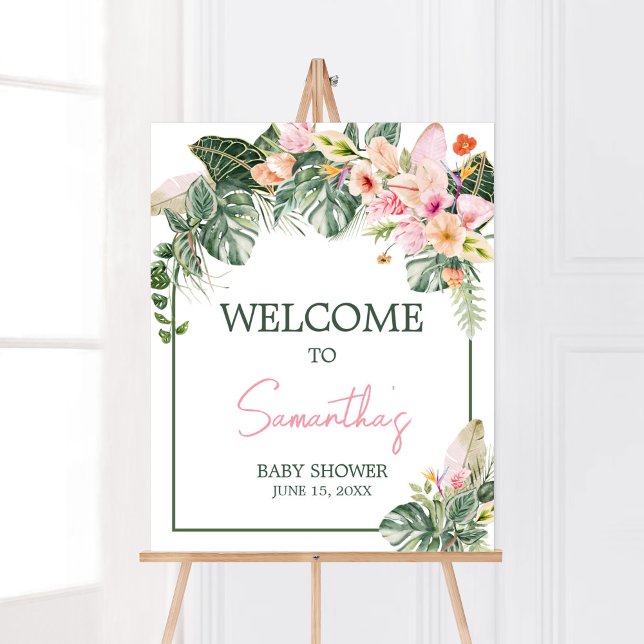 Póster Bienvenidos a Aloha Baby Shower (Aloha Pink Hawaiian Baby Shower Welcome Sign)