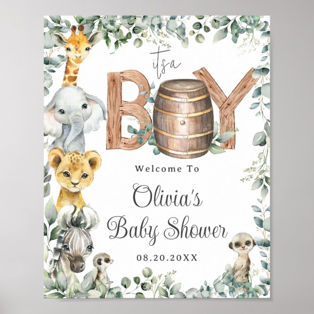 Póster Bienvenidos a Baby Shower a Animales de la Selva V (Frente)