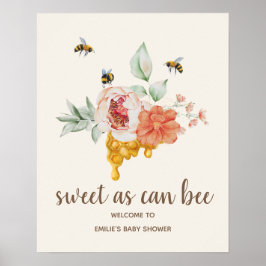 Póster Bienvenidos a Baby Shower a Bee Floral Honeycomb