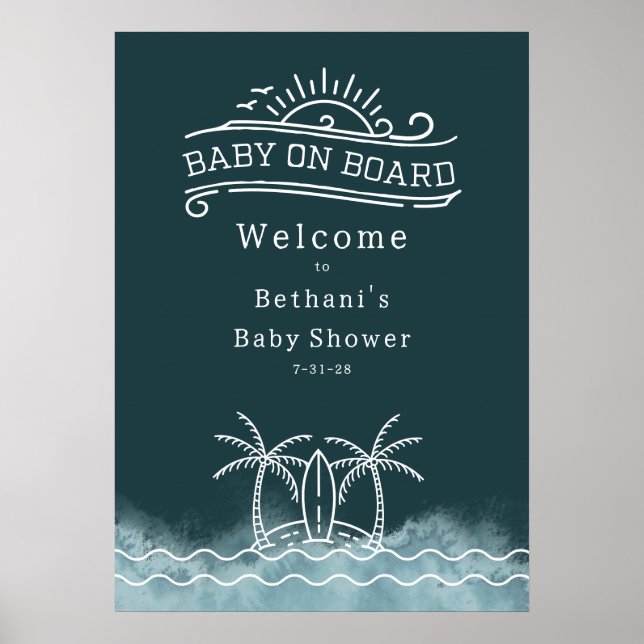Póster Bienvenidos a Baby Shower a bordo de la pizarra ne (Frente)