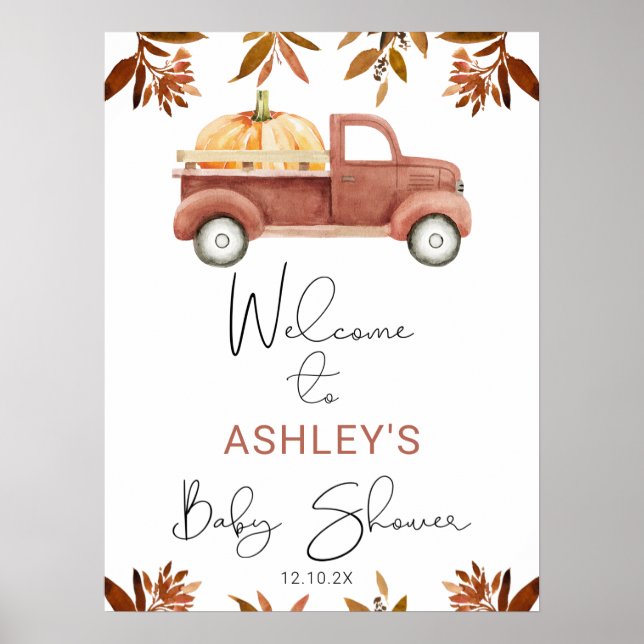 Póster Bienvenidos a Baby Shower a Brown Foliage Pumpkin  (Frente)