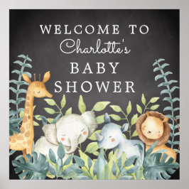 Póster Bienvenidos a Baby Shower a Chalkboard Jungle Anim
