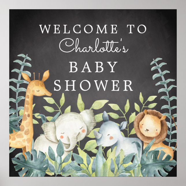 Póster Bienvenidos a Baby Shower a Chalkboard Jungle Anim (Frente)