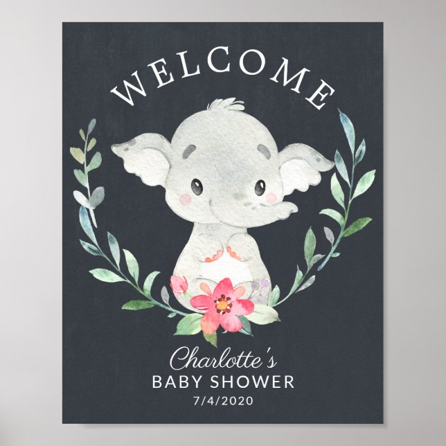 Póster Bienvenidos a Baby Shower a Chalkboard Sweet Eleph (Frente)