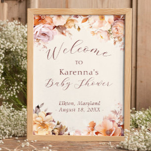 Póster Bienvenidos a Baby Shower a Cream Vintage Floral F