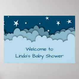 Póster Bienvenidos a Baby Shower a Cute Blue Stars and Cl