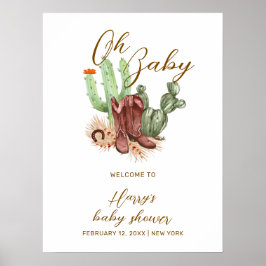 Póster Bienvenidos a Baby Shower a Cute Boho Cactus Cowbo