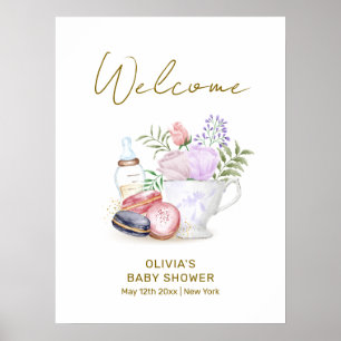 Póster Bienvenidos a Baby Shower a Cute Bonjour Macarons