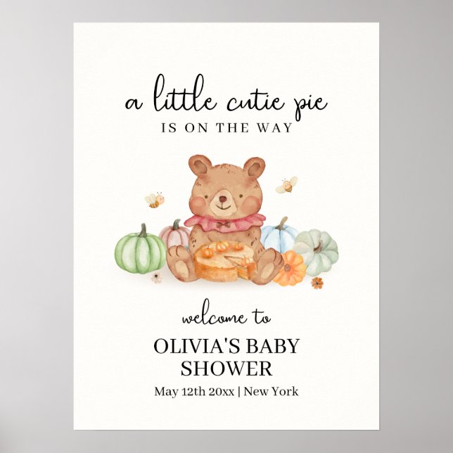 Póster Bienvenidos a Baby Shower a Cutie Pumpkin Pie Tedd (Frente)