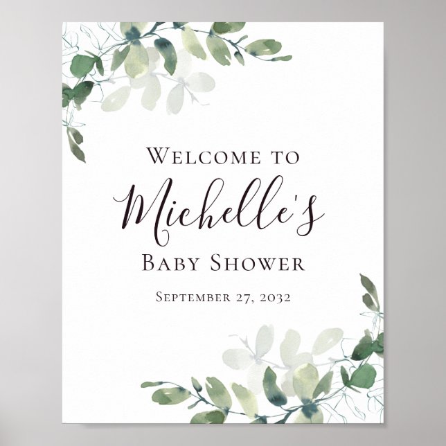 Póster Bienvenidos a Baby Shower a Eucalyptus Greenery (Frente)