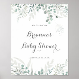 Póster Bienvenidos a Baby Shower a Eucalyptus Greenery mi