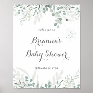 Póster Bienvenidos a Baby Shower a Eucalyptus Greenery mi