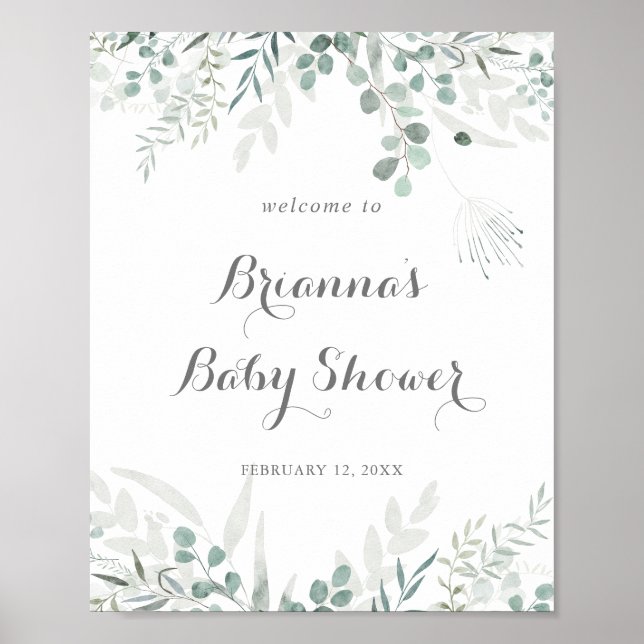 Póster Bienvenidos a Baby Shower a Eucalyptus Greenery mi (Frente)