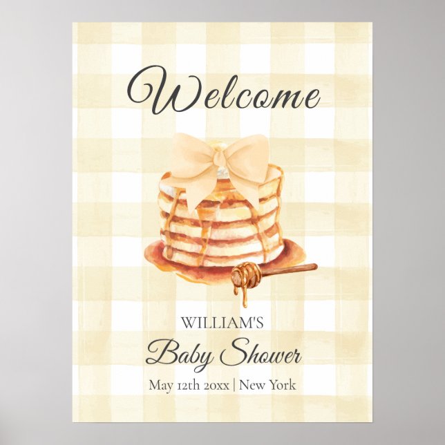 Póster Bienvenidos a Baby Shower a Gingham Bow Pancake Br (Frente)