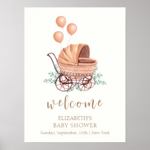 Póster Bienvenidos a Baby Shower a Greenery Stroller Ball