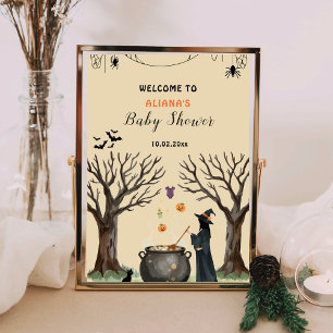 Póster Bienvenidos a Baby Shower a Halloween Cauldron Spo