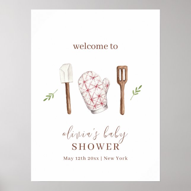 Póster Bienvenidos a Baby Shower a la cocina de chef rúst (Frente)