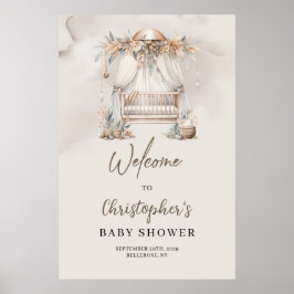 Póster Bienvenidos a Baby Shower a la cuna de la guarderí