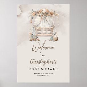 Póster Bienvenidos a Baby Shower a la cuna de la guarderí