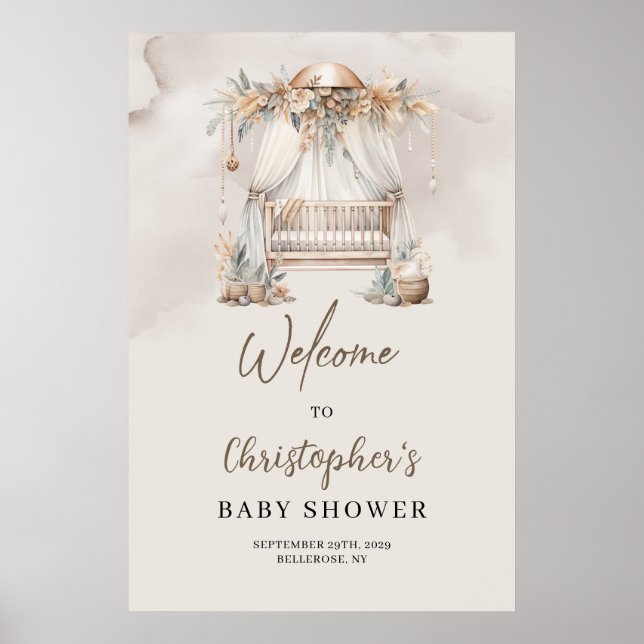 Póster Bienvenidos a Baby Shower a la cuna de la guarderí (Frente)