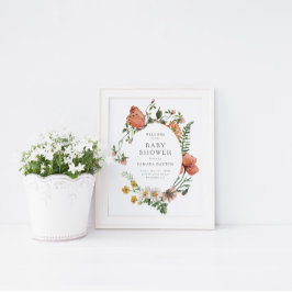 Póster Bienvenidos a Baby Shower a la mariposa de flores