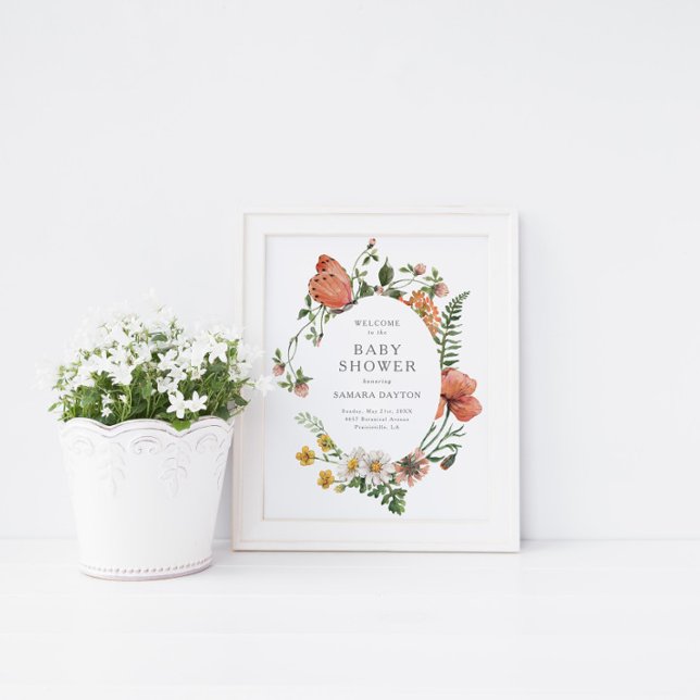 Póster Bienvenidos a Baby Shower a la mariposa de flores  (Subido por el creador)