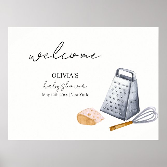 Póster Bienvenidos a Baby Shower a la moderna cocina Mini (Frente)