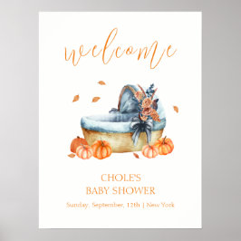 Póster Bienvenidos a Baby Shower a la parrilla de calabaz