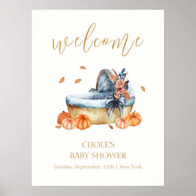 Póster Bienvenidos a Baby Shower a la parrilla de calabaz (Frente)