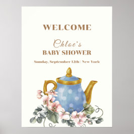 Póster Bienvenidos a Baby Shower a la vieja Tetera de Flo