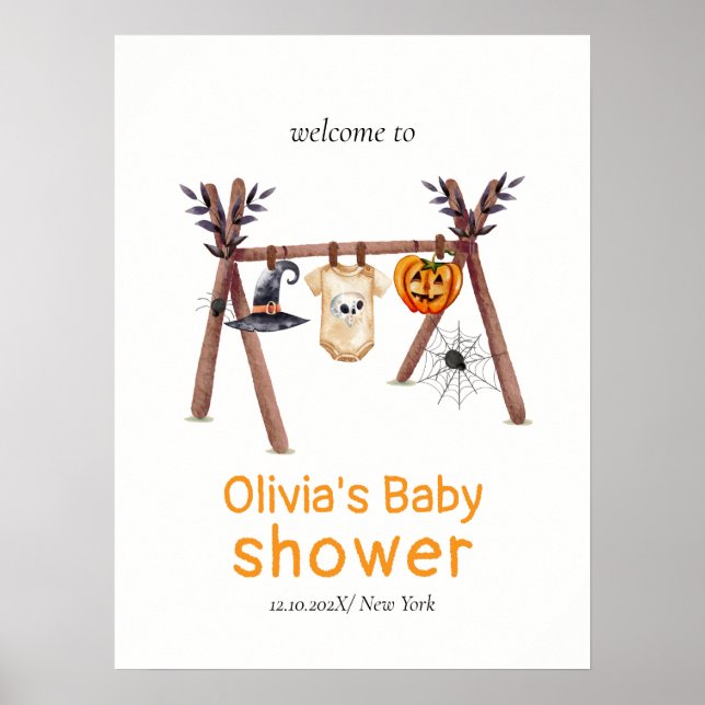 Póster Bienvenidos a Baby Shower a Little Boo Halloween C (Frente)