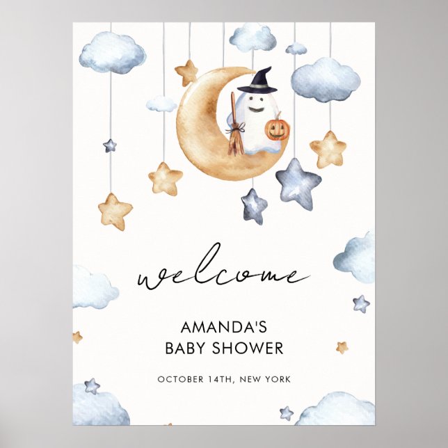 Póster Bienvenidos a Baby Shower A Little Boo Moon Stars (Frente)