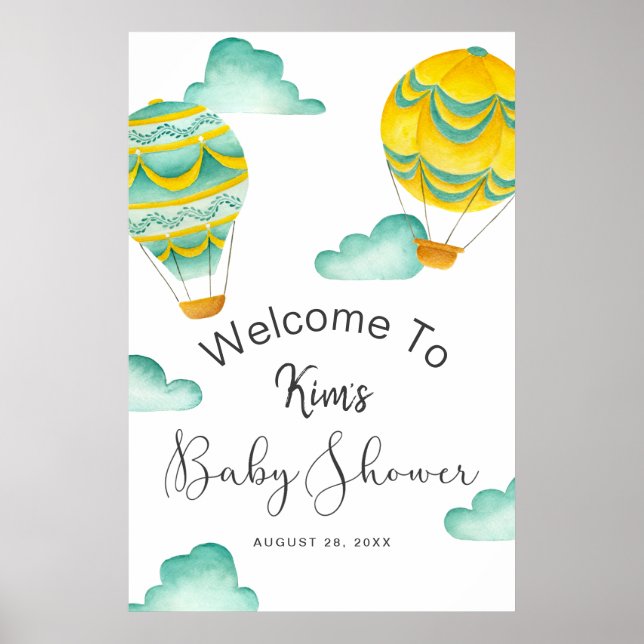 Póster Bienvenidos a Baby Shower a los globos de aire cal (Frente)