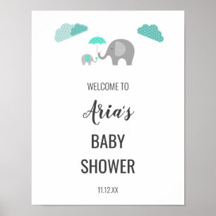 Póster Bienvenidos a Baby Shower a Mommy Baby Elephant Cl