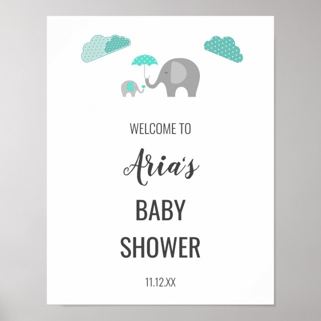 Póster Bienvenidos a Baby Shower a Mommy Baby Elephant Cl (Frente)