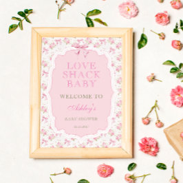 Póster Bienvenidos a Baby Shower a Pink Bow Love Shack